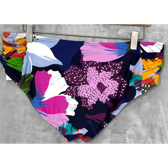 Soma Bikini Bottom XXL NEW Rouched Side Painted In Paradise Navy Floral Colorful - Picture 2 of 7